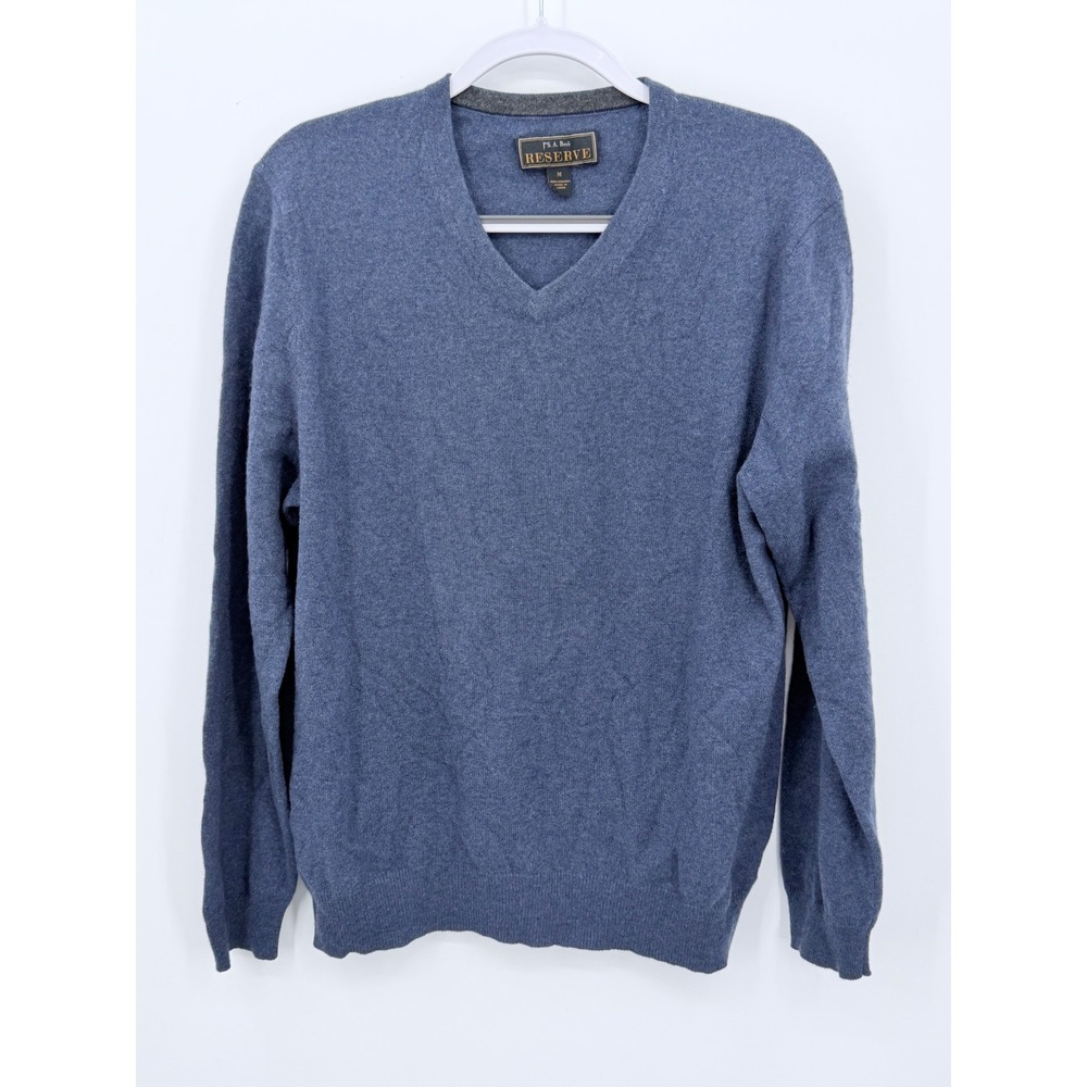 Jos. A. Bank Reserve Sweater Men Medium Blue 100% Cashmere V-Neck Pullover